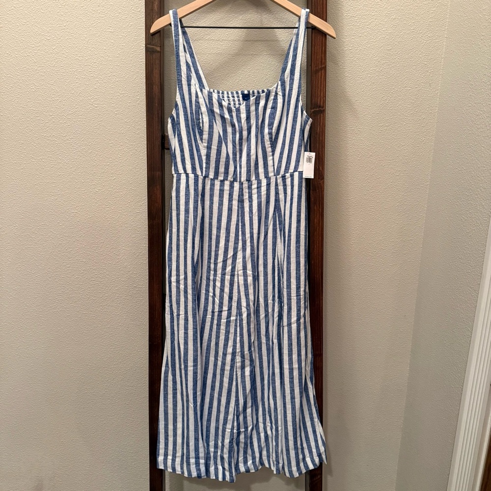 NWT Old Navy Fit & Flare Linen-Blend Midi Dress – Blue Stripe - Picture 5 of 15